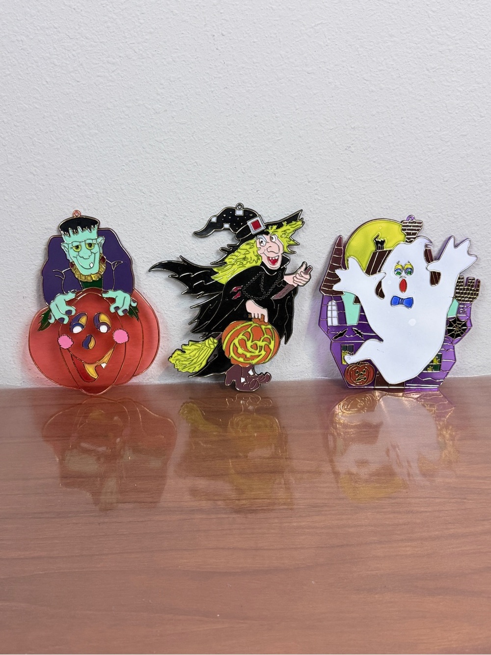 3 Vintage Halloween Plastic Hanging Decor Frankenstein, Witch, & Ghost 90s